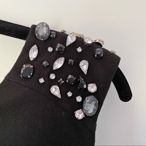 Black Dress Sleeveless Mini Rhinestone Shoulders - Picture 3 of 6
